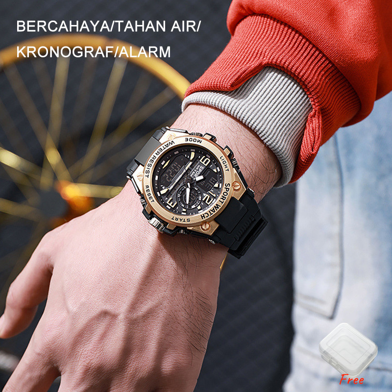 Jam Tangan Pria Digital&Analog Olahraga Multifungsi Tali Silikon Jam Tangan Cowok Unik Dan Keren Mew