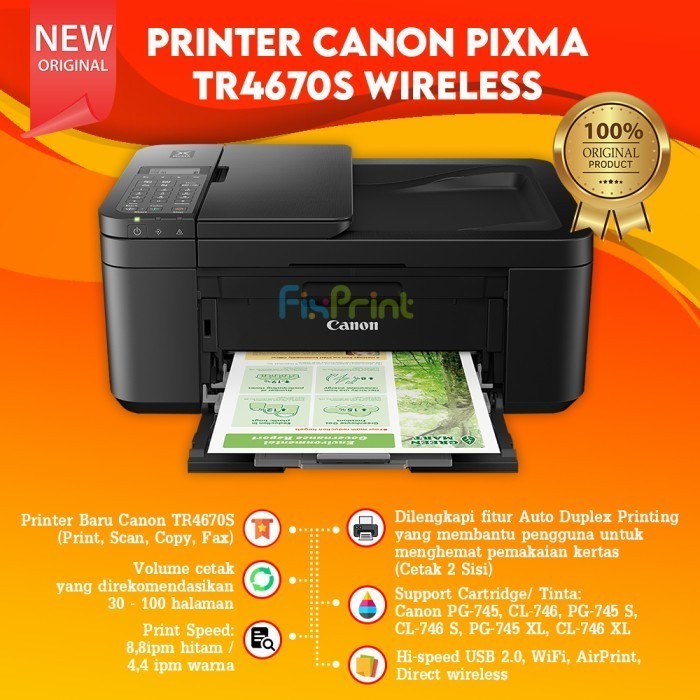 Printer Pixma Canon TR4670S Multifungsi ADF F4 Printer | Canon E470 Green Print Scan Copy Wireless A