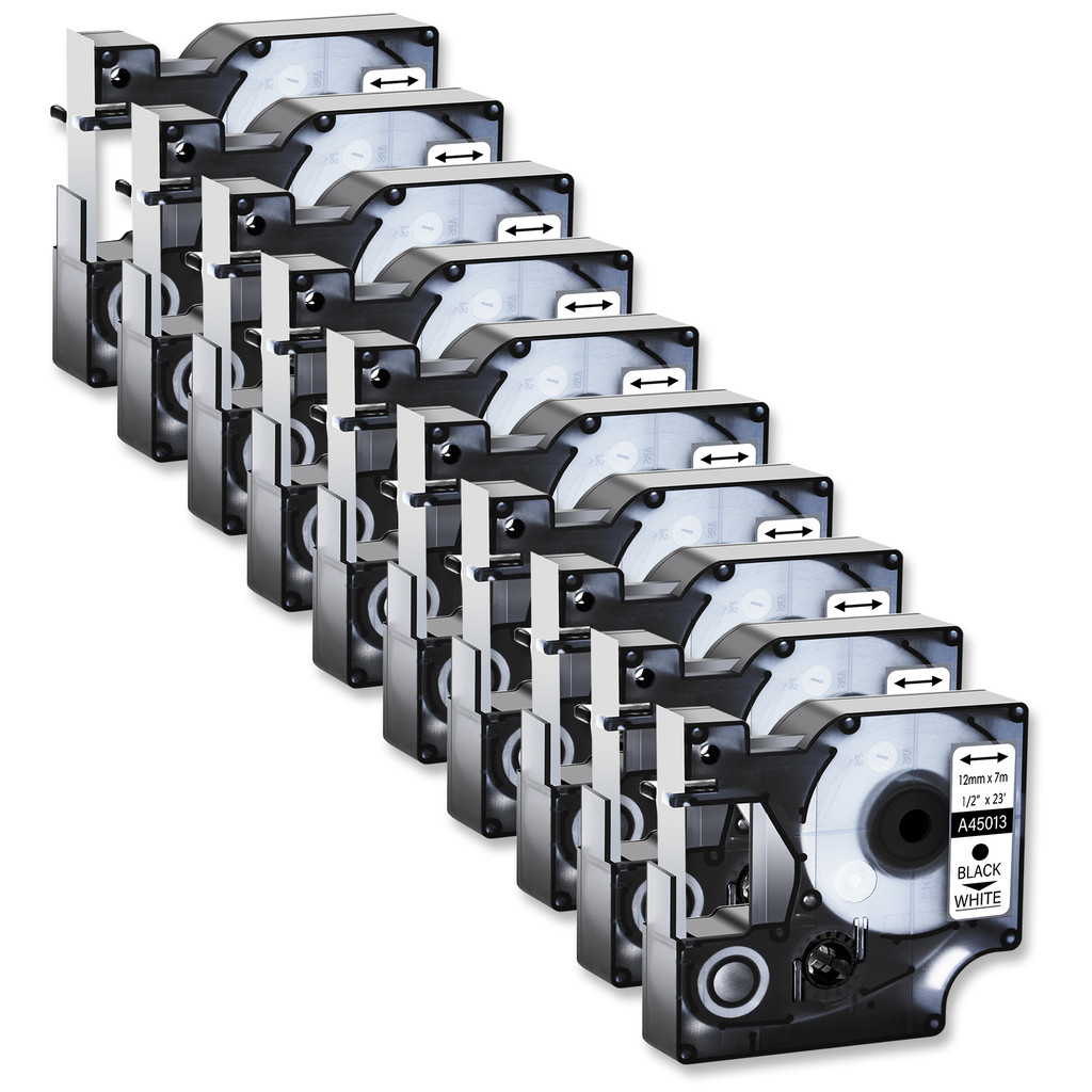 

10Pcs 12mm Black on White Label Tape Compatible for Dymo 45013 D1 Standard Tape Labels for LabelWriter Duo 3M PL150 Printers