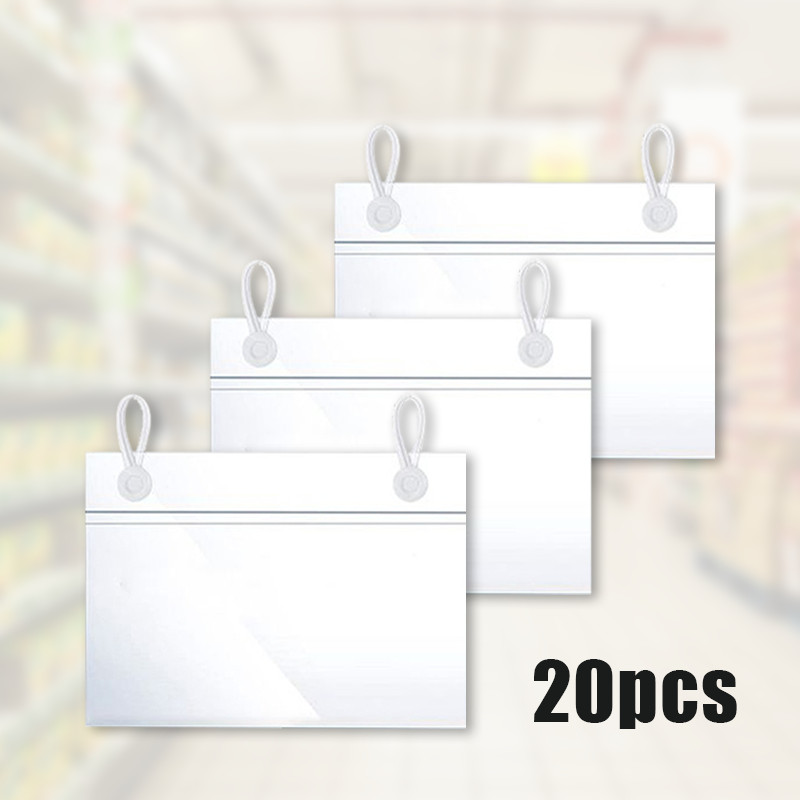 

20pcs 55*80mm Name Etalase Double Hook PVC Price Tag Card Label Harga Holder Plastik Price Tag Gantung