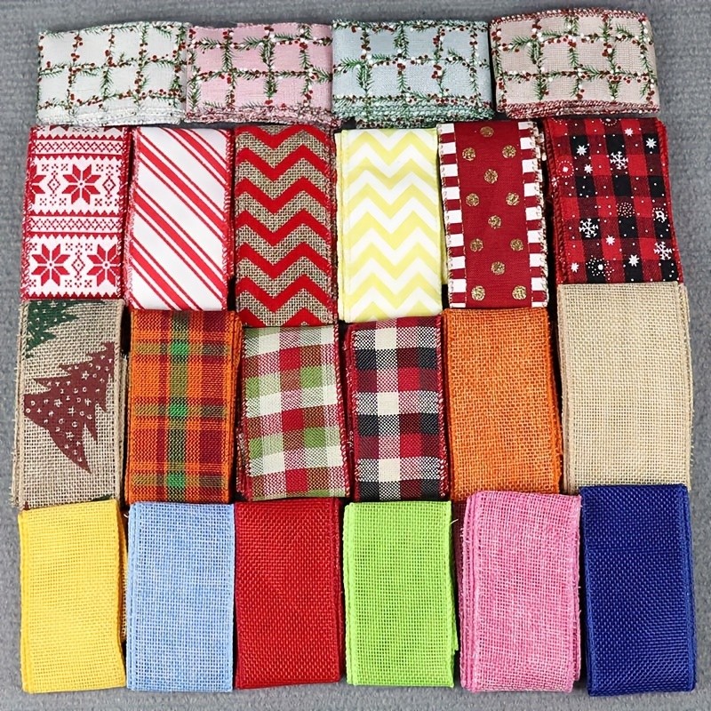 

5cm Wired Edge Plaid Flower Burlap Ribbon Geometric Pattern Craft Tape Christmas Tree Decor DIY Hair Bows Gift Wrapping Ribbon