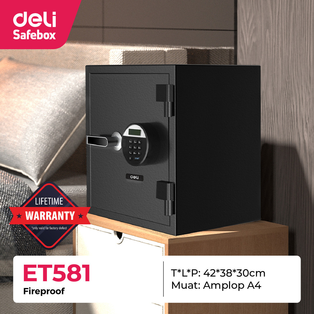 

Brankas Digital DELI ET 581 Fire Proof / Safe Box Tahan Api & Dual Lock