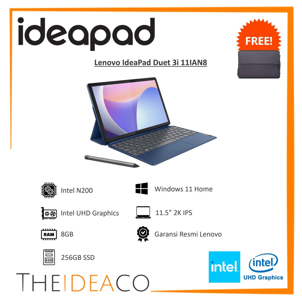 Lenovo IdeaPad Duet 3i Intel N200 8GB 256GB SSD 11.5" 2K Touch Pen W11H Office
