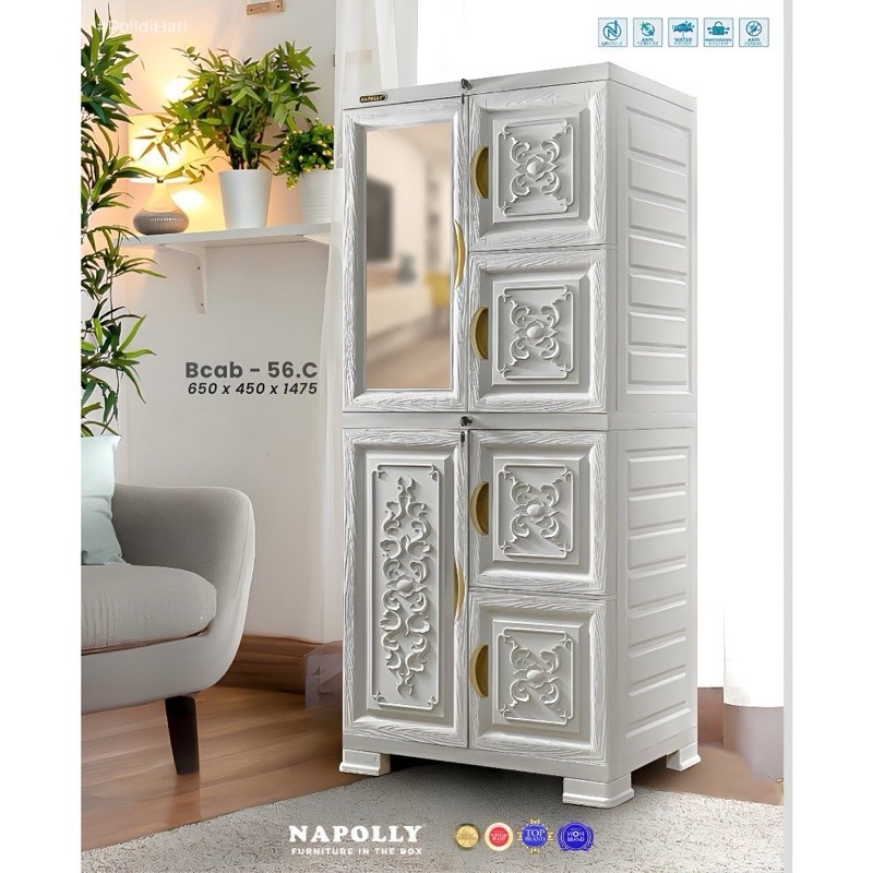 NAPOLLY - BCAB 56 C | big cabinet napolly | Lemari Pakaian Plastik Napolly FULL RAK KUNCI + KACA CLA