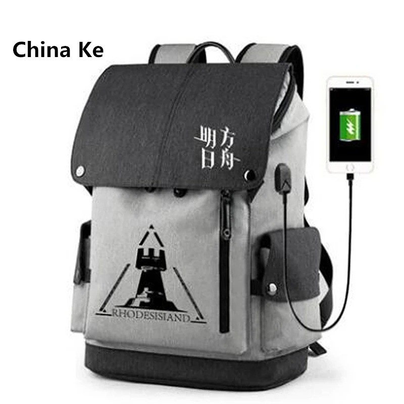 Anime  Arknights Rhodesisiand USB Port Backpack Bag Zipper Messenger School Students Book Boys Man L