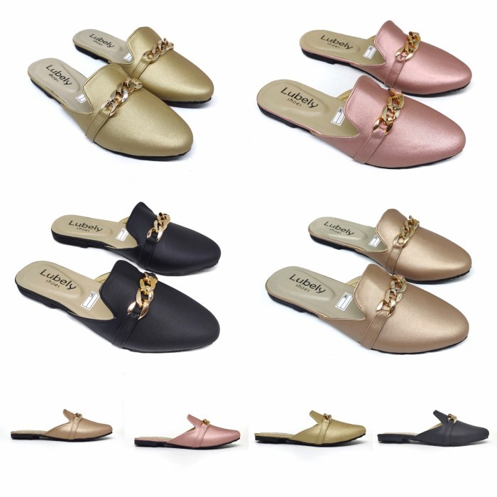 MALL586- [besty_mart3] LUBELY AJ03 FLAT SANDAL SELOP WANITA SENDAL TEPLEK CHAIN - Salem, 38