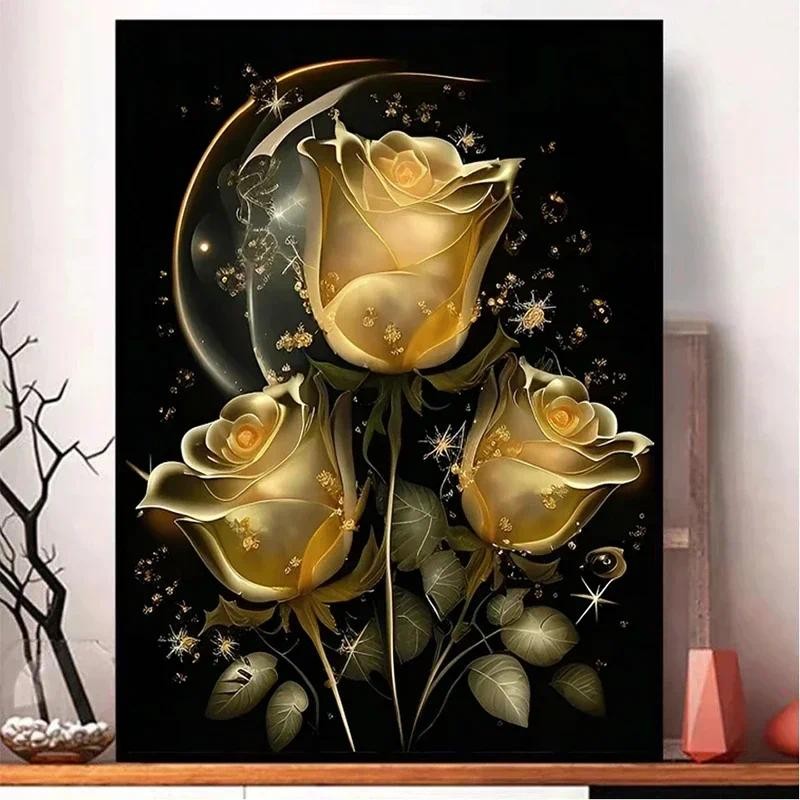 

5D DIY Diamond Painting Gold Rose Full Diamond Art Embroidery Restaurant Office Room Home Decor Diamond Cross Stitch Kits