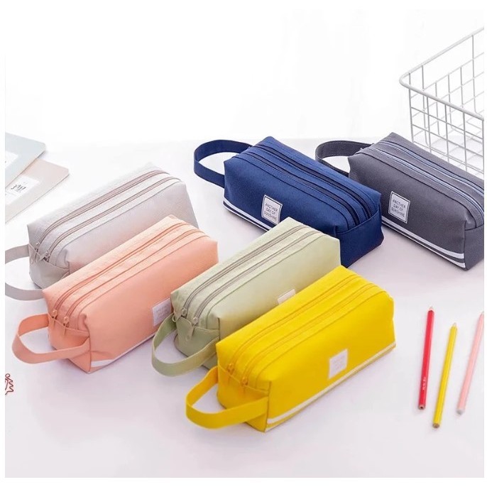 

KOTAK PENSIL KAIN PASTEL 2 SISI/KOTAK PENSIL KAIN 2 RESLETING/POUCH BESAR 2 SLETING