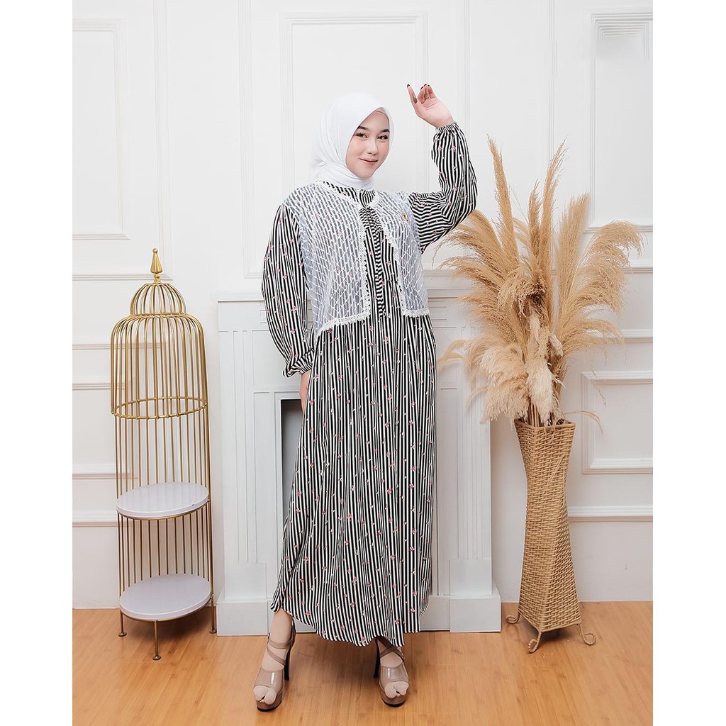 Dress Midi Almira Ceruty Printing   Pakaian Muslim Syari Wanita Dewasa dan Remaja Mewah dan Simple G