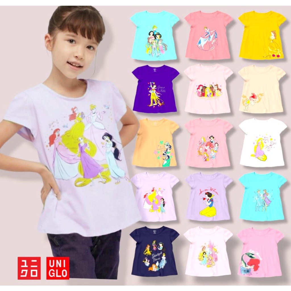 UNIQLO - kaos tshirt baju rumah atasan cewek ANAK PEREMPUAN ORIGINAL - PRINCESS - SIZE 2 3 4 5 6 7 8