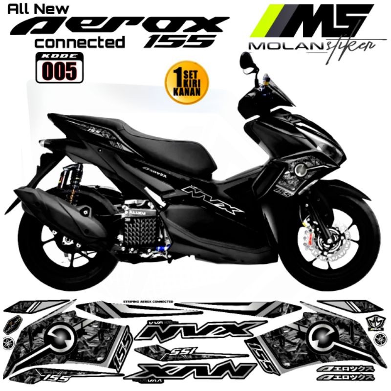 Decal Sticker Striping Variasi Aerox New NVX 155 All New Aerox 155 Connected Aerox 155 Hitam Abu