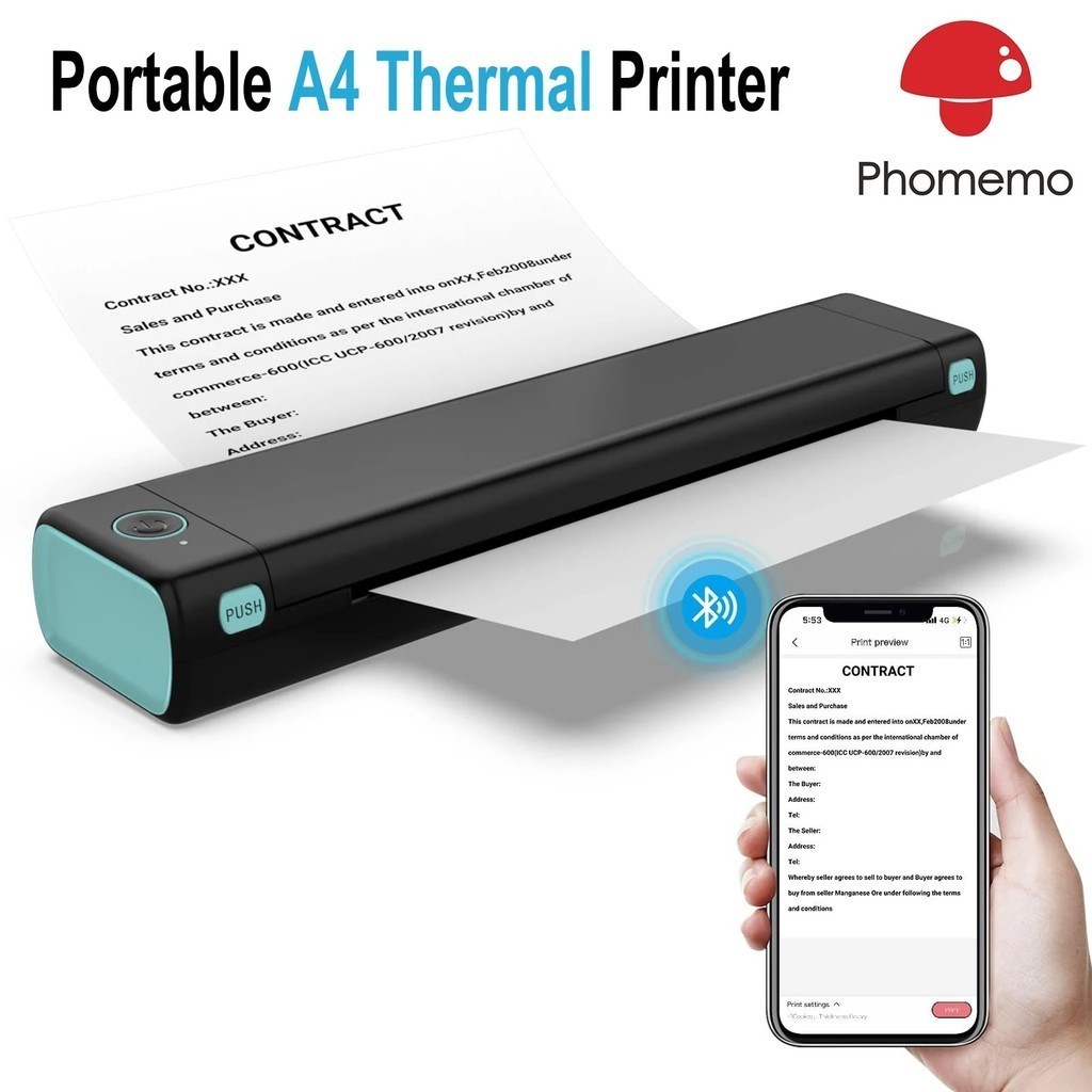 Mini Phomemo M08F Portable Printer Bluetuth Thermal Printer Compatible with Android, iOS & Laptop Po