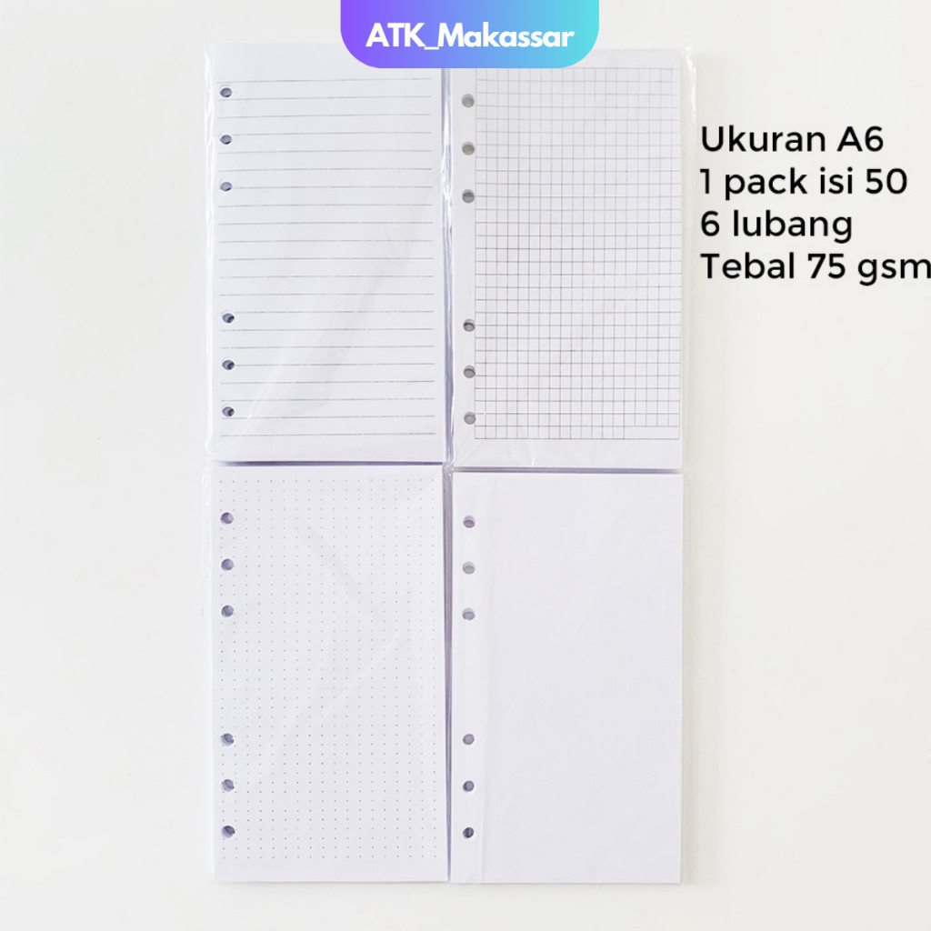 

Loose Leaf A6 Isi Kertas Binder Kertas File A6 6 Ring B5 Bergaris Polos Grid Dot