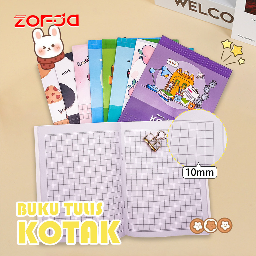 

[ZOFDA] 4/8PCS Buku tulis Aesthetic Buku Catatan Buku Kotak 10mm untuk Sekolah Dasar Kelas Bawah Motif Kartun Lucu Notebook