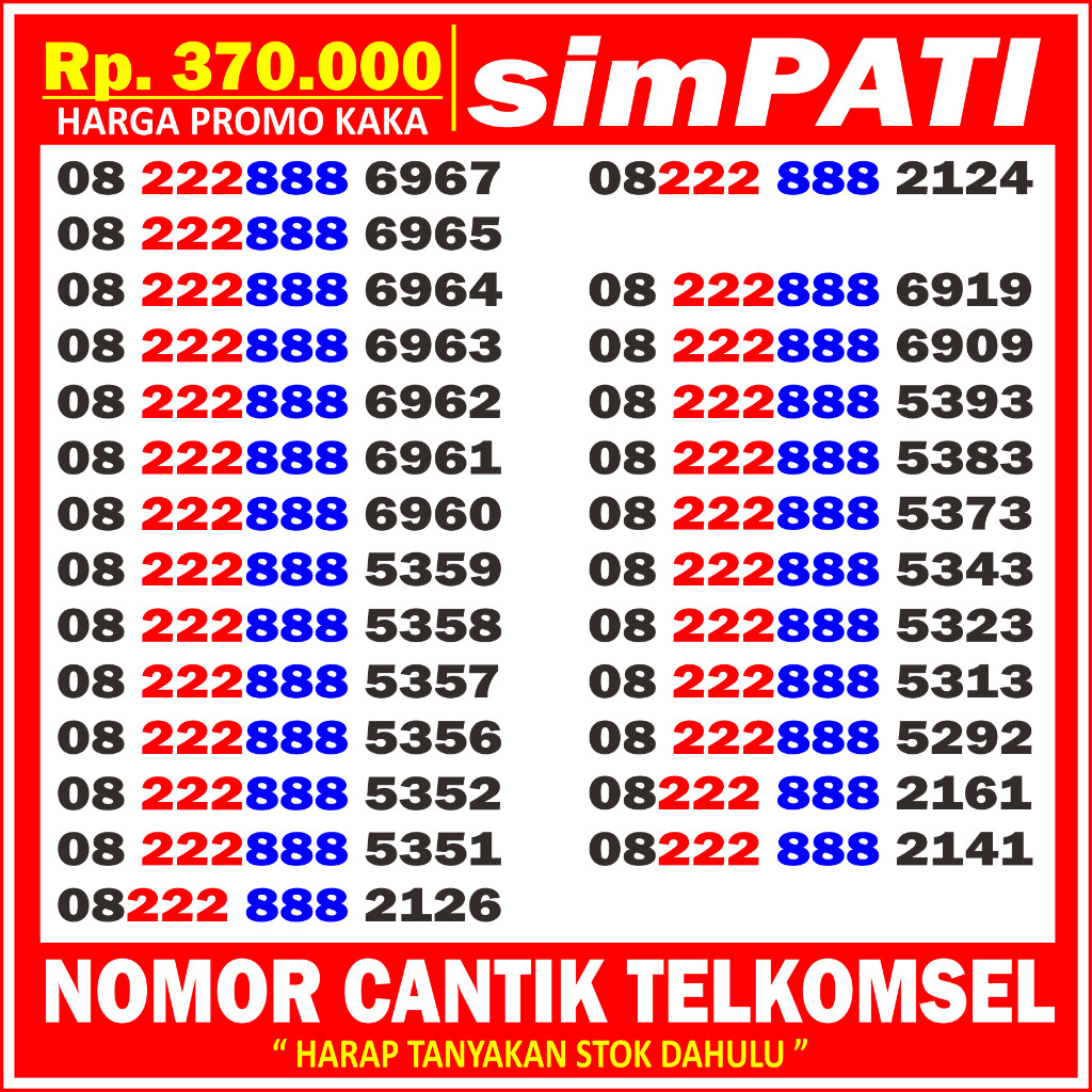 Nomor Cantik Simpati Loop 222888 Kartu Perdana Simpati Cantik - No Cantik Simpati 222888 Nomer Canti