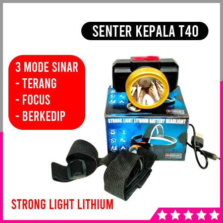 Senter Kepala Headlamp Lampu LED Recharger High Power T40