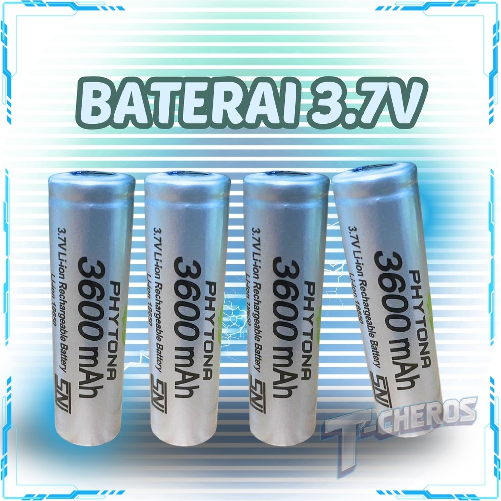 BATERAI CAS 18650 RECHARGEABLE BATTERY 3600mAh 3.7Volt BATERAI ISI ULANG UKURAN 18650 PHYTONA