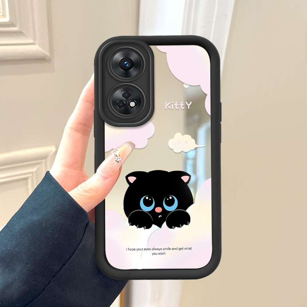 OPPO Reno 8T  Mirror Phone Casing Cat Pattern Soft Silicone Cermin Case Hp Softcase Kesing 8094 JZ