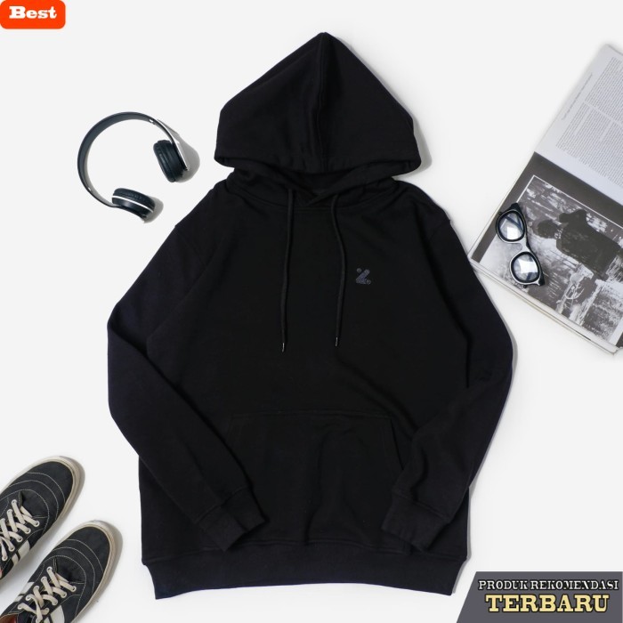 hoodie pria keren Sweater Hoodie Polos Unisex Fleece Cotton Premium - Hitam, L