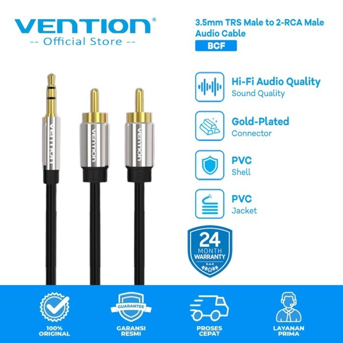 AUX - Vention BCF Kabel Aux 3.5mm Male to 2 RCA Male 1 METER