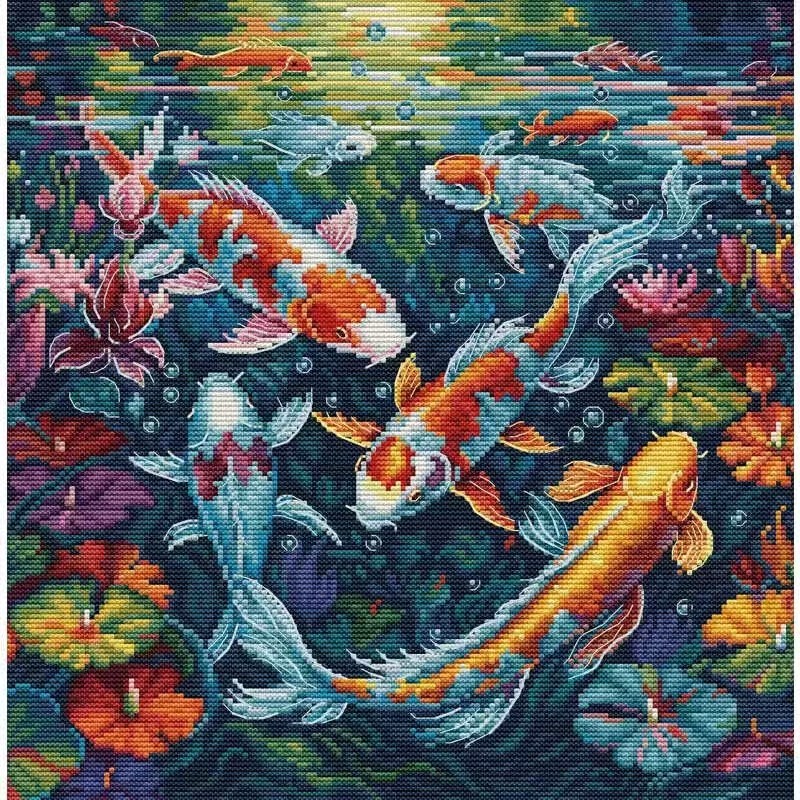 

The aquarium fish carp Lotus 16CT 14CT Unprinted Top Quality Cross Stitch Kits Embroidery Art DIY Handmade Needlework Home Decor