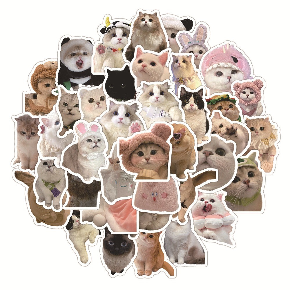 

60pcs Cute Cat Expression Sticker Pack DIY Phone Bike Wall Scrapbook Motorcycle Waterproof Cartoon Sticker for Kids Toys Gifts