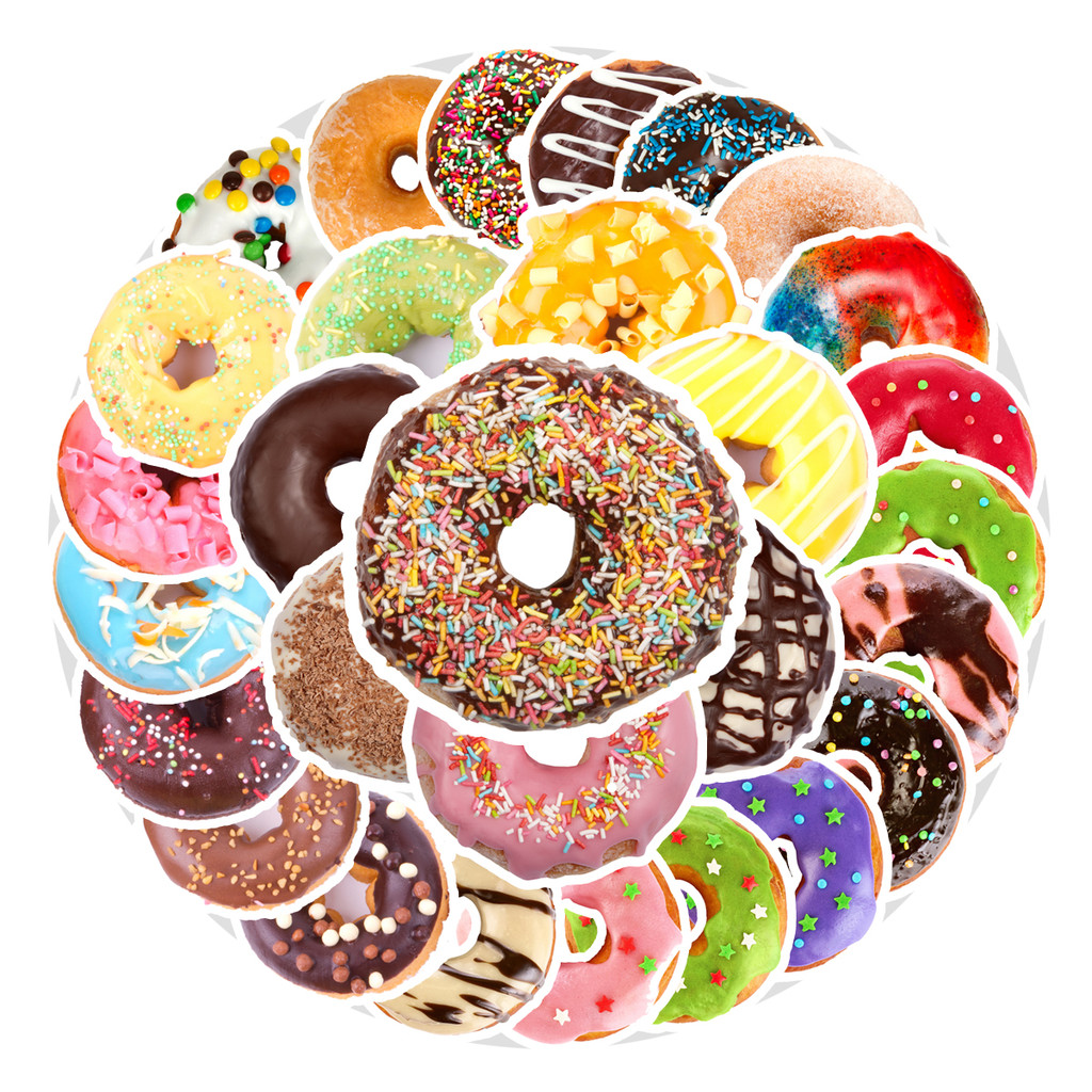 

52pcs Donut Ledger Sticker Cartoon Style Decorative Thermos Cup Notebook