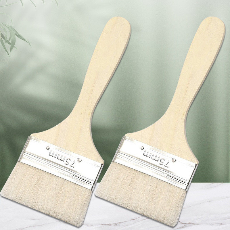 

2 soft bristled brushes with wooden handles, 3-inch paint brush, paint brush, cleaning brush