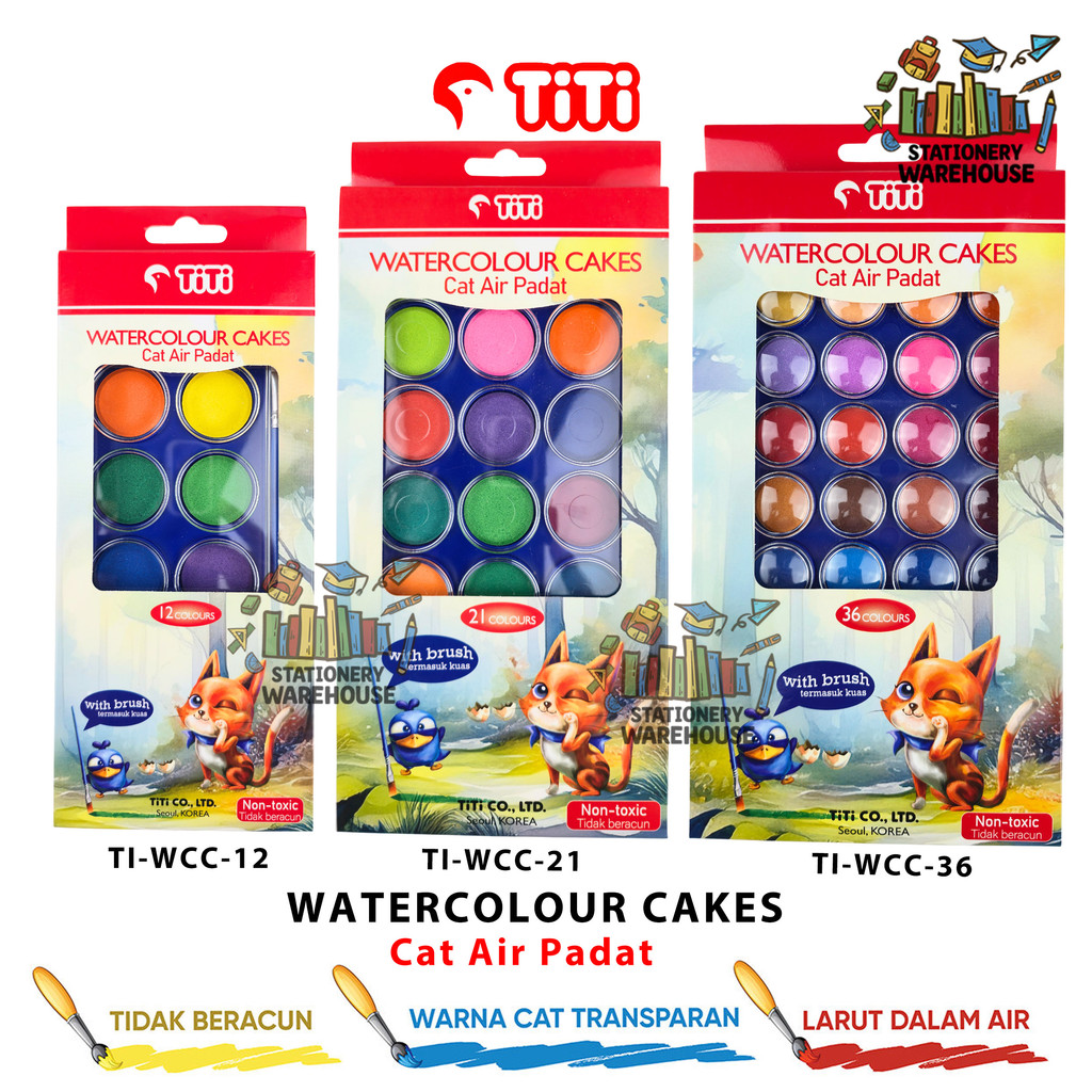 

Cat Air Water Color Cake With Brush TITI CAKE Watercolor TI-WCC-12 TI-WCC-21 TI-WCC-36