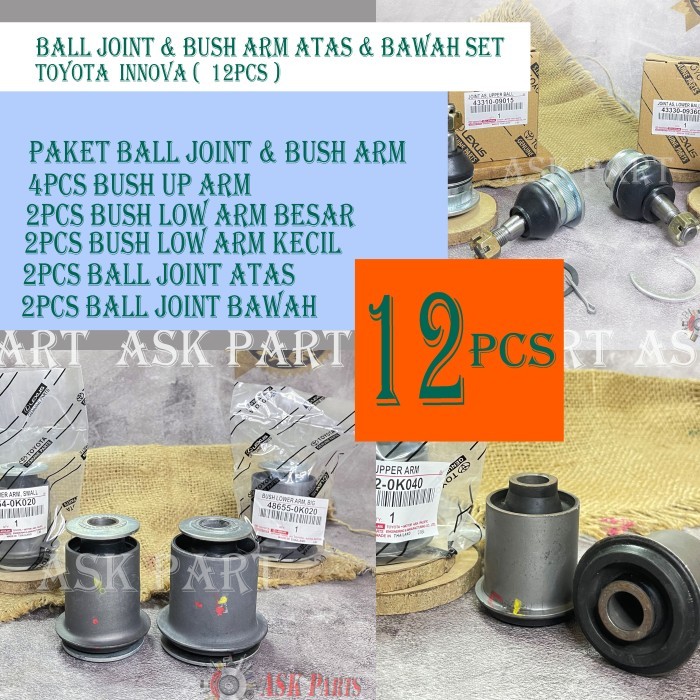 Ball Joint dan Bushing Arm Atas Bawah Komplit Toyota Innova Set 12pc