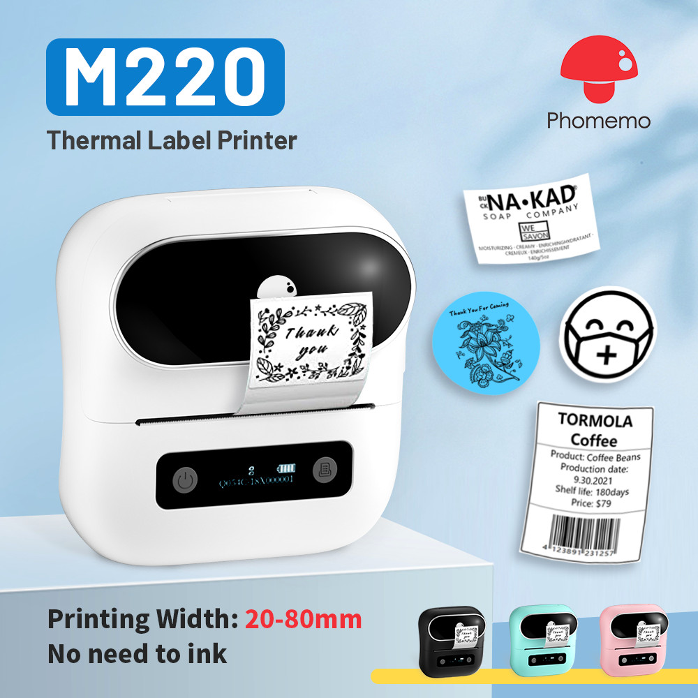

Phomemo M220 Label Printer 75mm Thermal Label Maker for Barcode Address Labeling Mailing File Folder Labels for Phone & PC