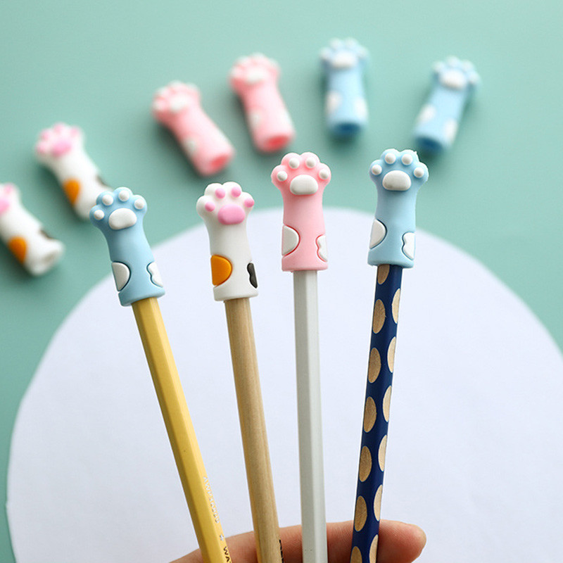 

5pcs Cute Cat Paw Pencil Cap Silicone Neutral Pen Cover School Students Supplies Soft Rubber Pencil Protector
