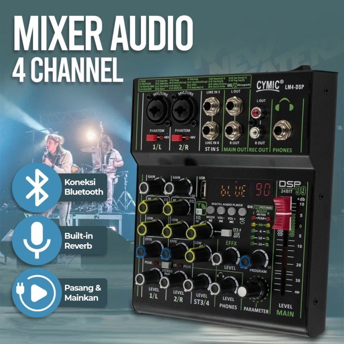 Mini Mixer Audio Podcast DJ Karaoke Bluetooth 4 Channel