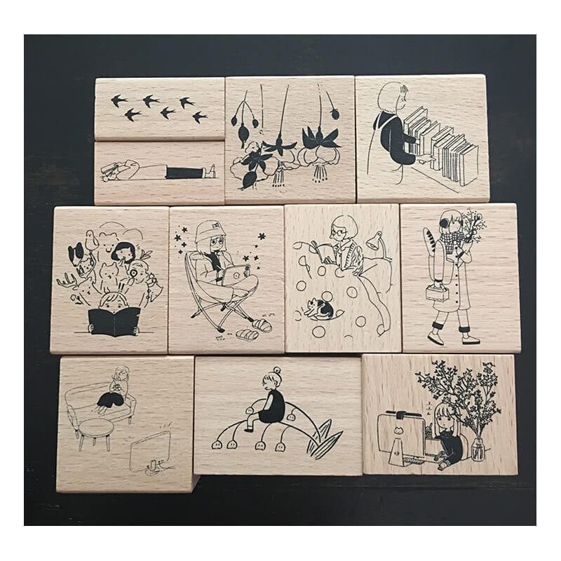 

Stamp Scrapbooking Girl Daily Life 8 Types Stamping Journaling Kawaii Wooden Stamps