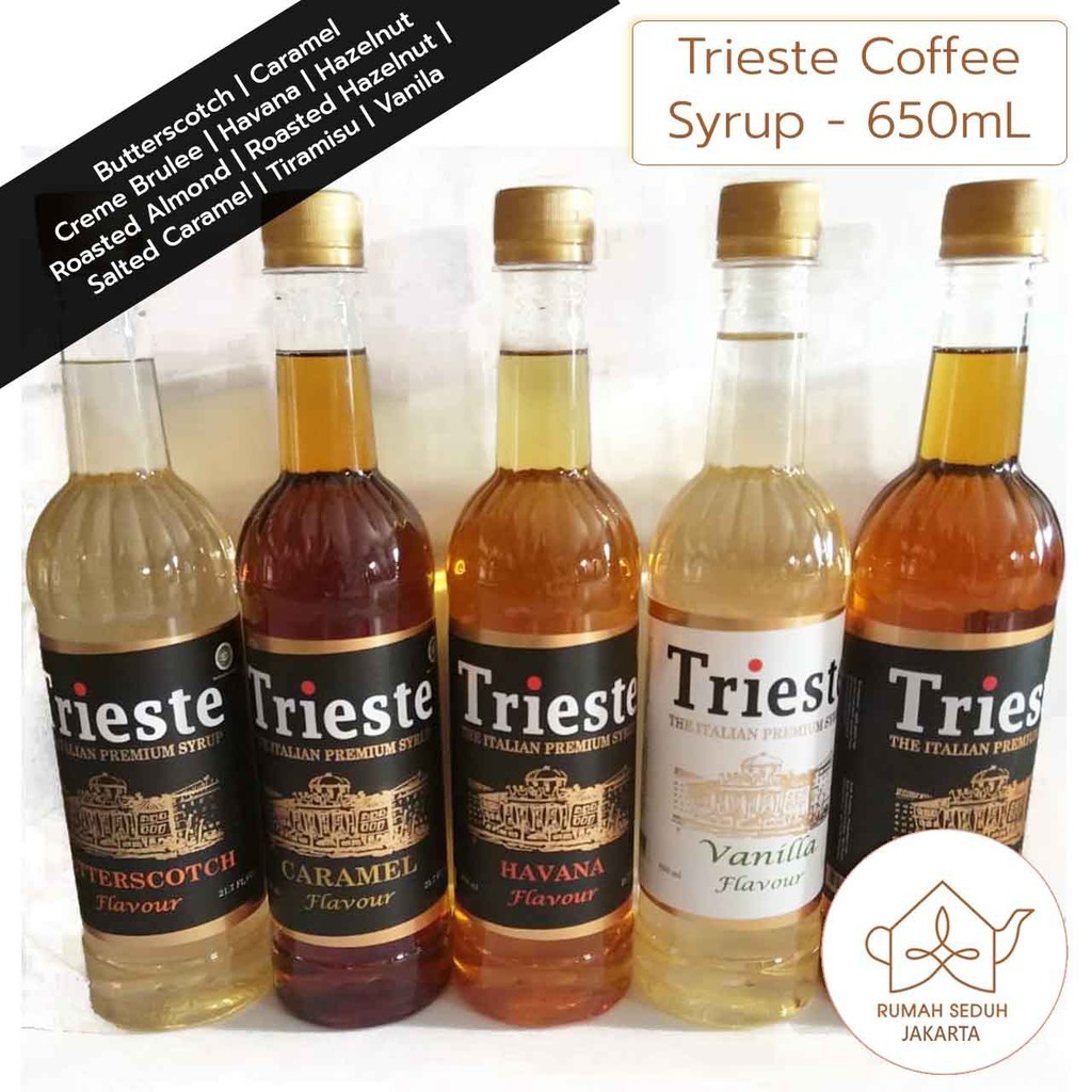 

Trieste Italian Syrup 650 mL - Coffee Syrup : Caramel, Vanila, Rum, Hazelnut, Irish Cream, Almond