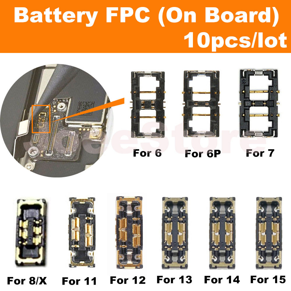 10pcs FPC Battery Connector For iphone 15 14 13 12 11 Pro Max X XS XR 8 7 6S 6 Plus Inner FPC On Boa
