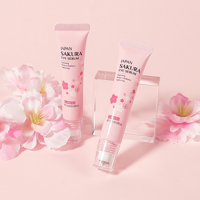 LAIKOU Sakura Eye Serum Eye Roller Massage Vitamin C Hyaluronic Acid Skin Care Eye Bags Cream Moistu