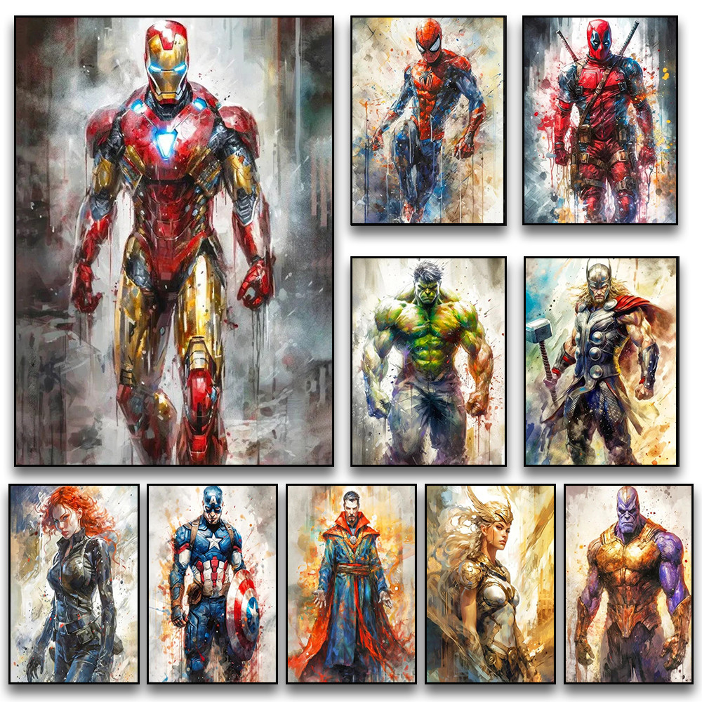 

Marvel Movie Art Poster Spider Man Iron Man Deadpool Canvas Painting Classic Anime Character Mural Home Wall Decoration Gift