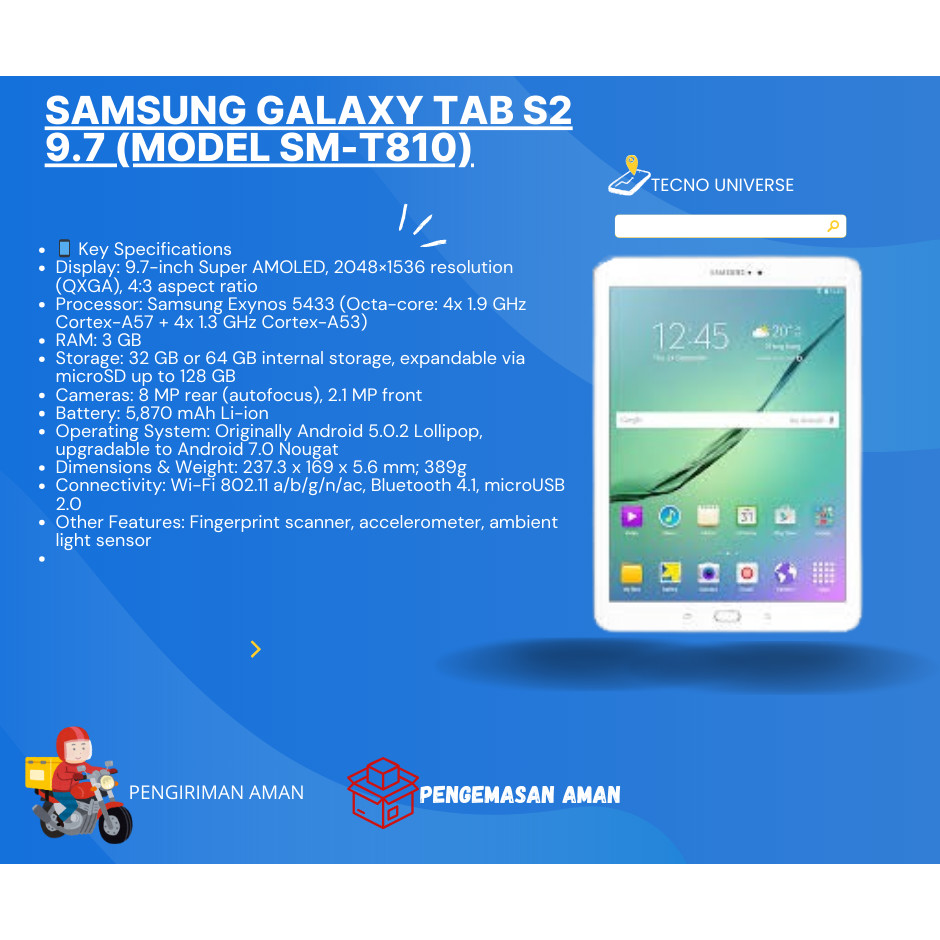 Samsung Galaxy Tab S2 9.7 (model SM-T810) Second Tecno Universe
