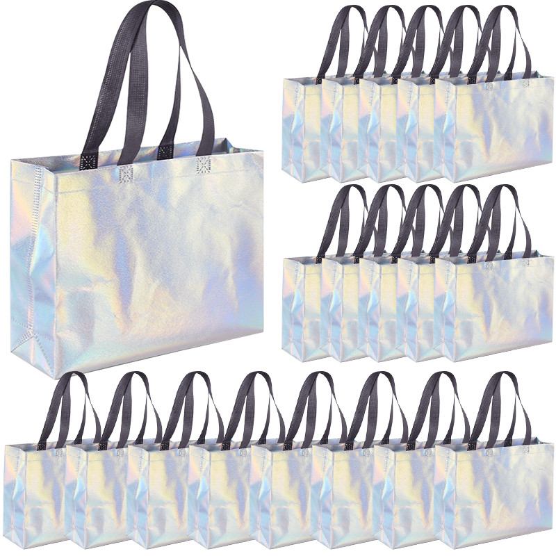 

10Pcs Laser Silver Gift Bag with Handles Christmas Gift Packaging Birthday Wedding Favors for Guest Bachelorette Party Supplies