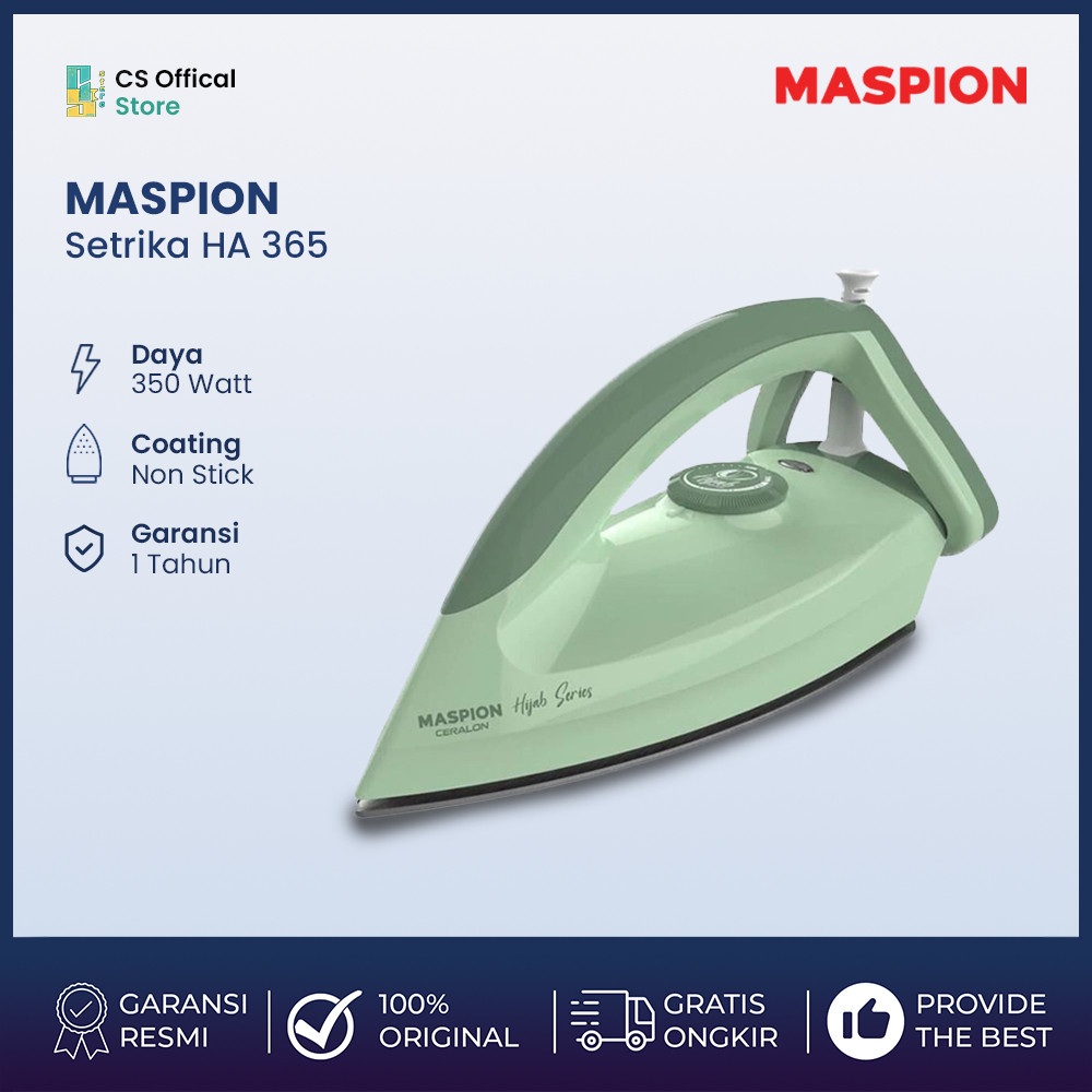 MURAH MASPION HA-365 Automatic Iron Setrika Hijau Ceralon Ceramic Non Stick