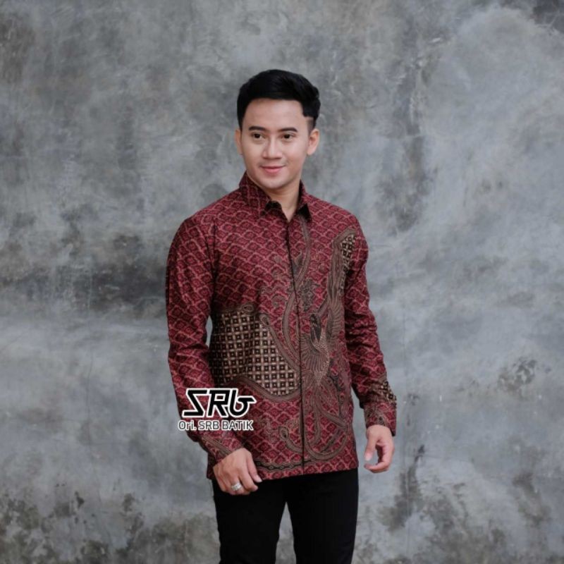 BEST SELLER BATIK PRIA MERAH MAROON LENGAN PANJANG KATUN PREMIUM