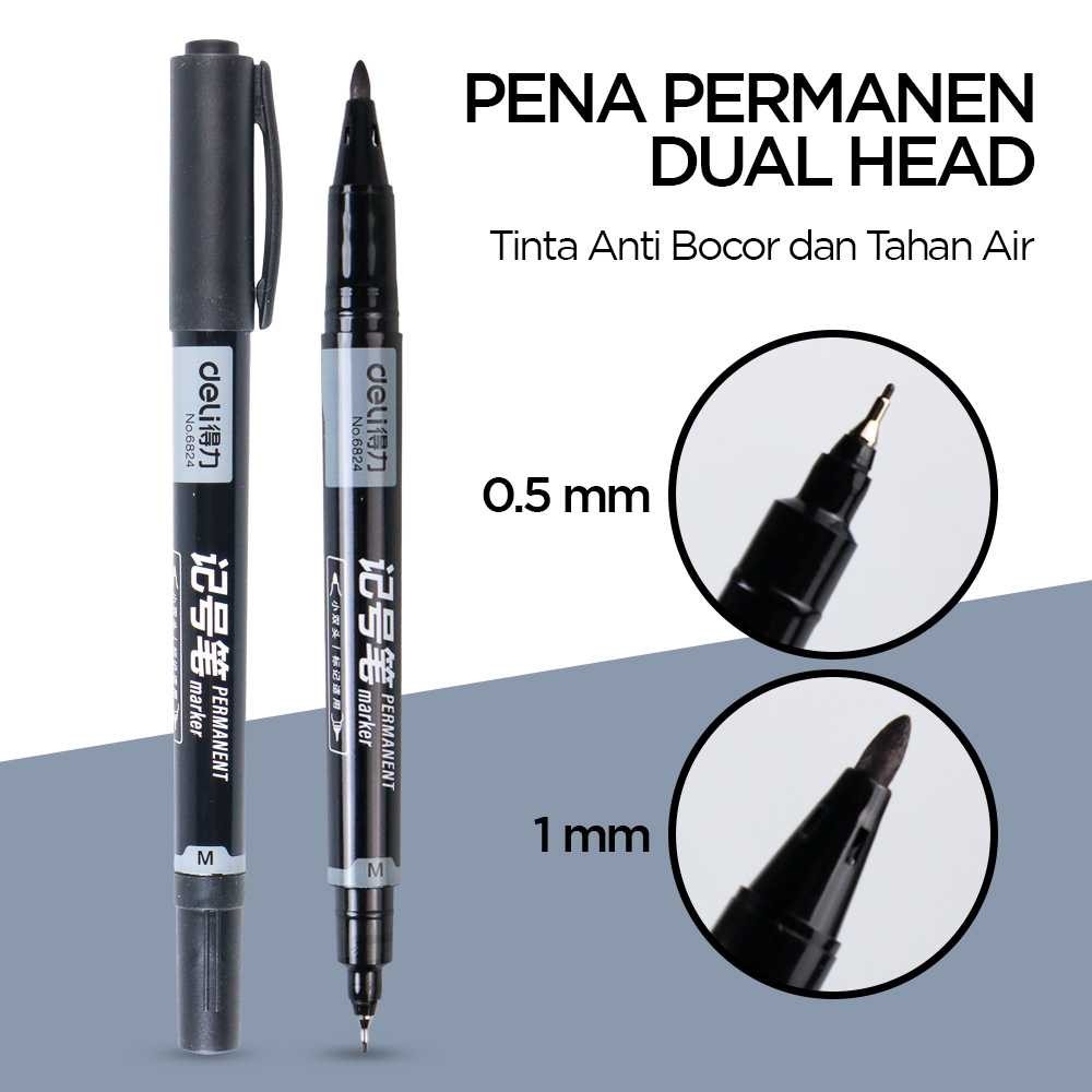 

02 - Pena Permanen Dual Head Tip Marker Pens Waterproof - DELI SALE