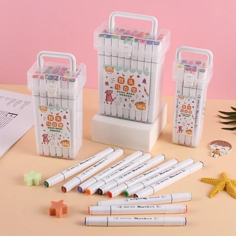 

New Spidol Set 12/24Warna Sketch Marker Spidol Warna 2in1 Spidol Sketsa Double Tip Dasar Berkepala Dua Lukisan Pensil Cat Air Seni