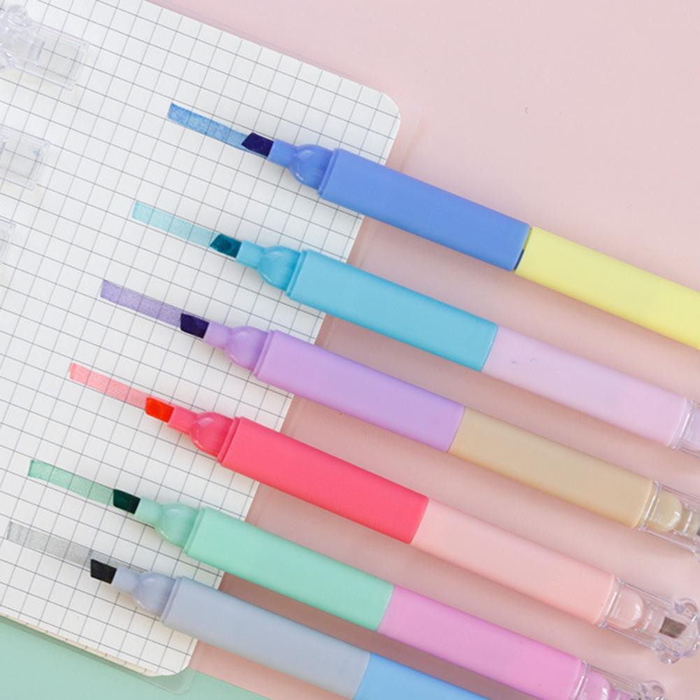 

Space-saving Highlighter Set Two-color Highlighter 6pcs Double-headed Highlighter Pen Set with Cat Paw Caps Assorted for Study