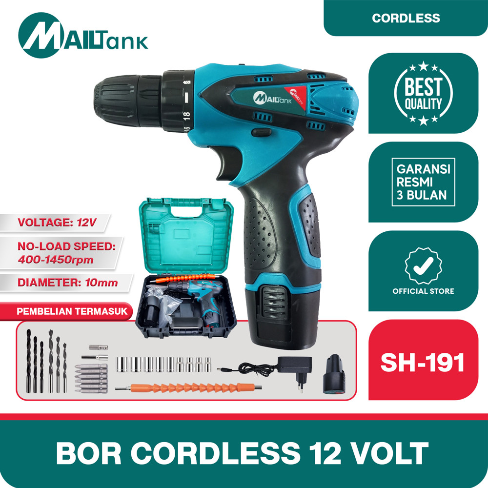 MailTank SH191 Mesin Bor Baterai Cordless Drill  12V MailTank