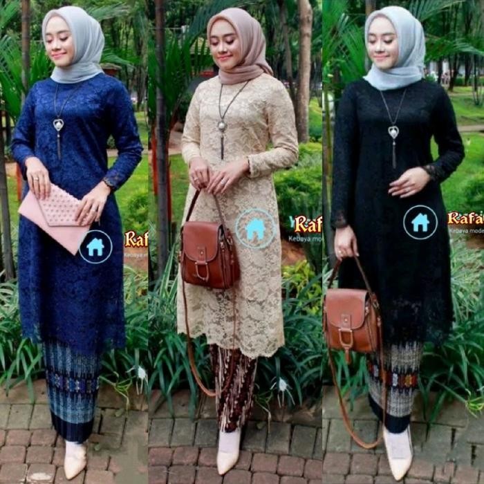 Kebaya Tunik Brukat  jumbo Ld 120 / Kebaya Brukat Hitam - setelan Navy, M