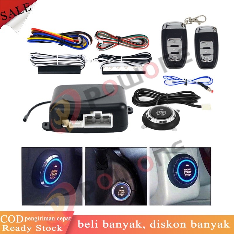 Powone Auto Car One Start Stop Engine System with Remote Control Car PKE Keyless Entry Start System 