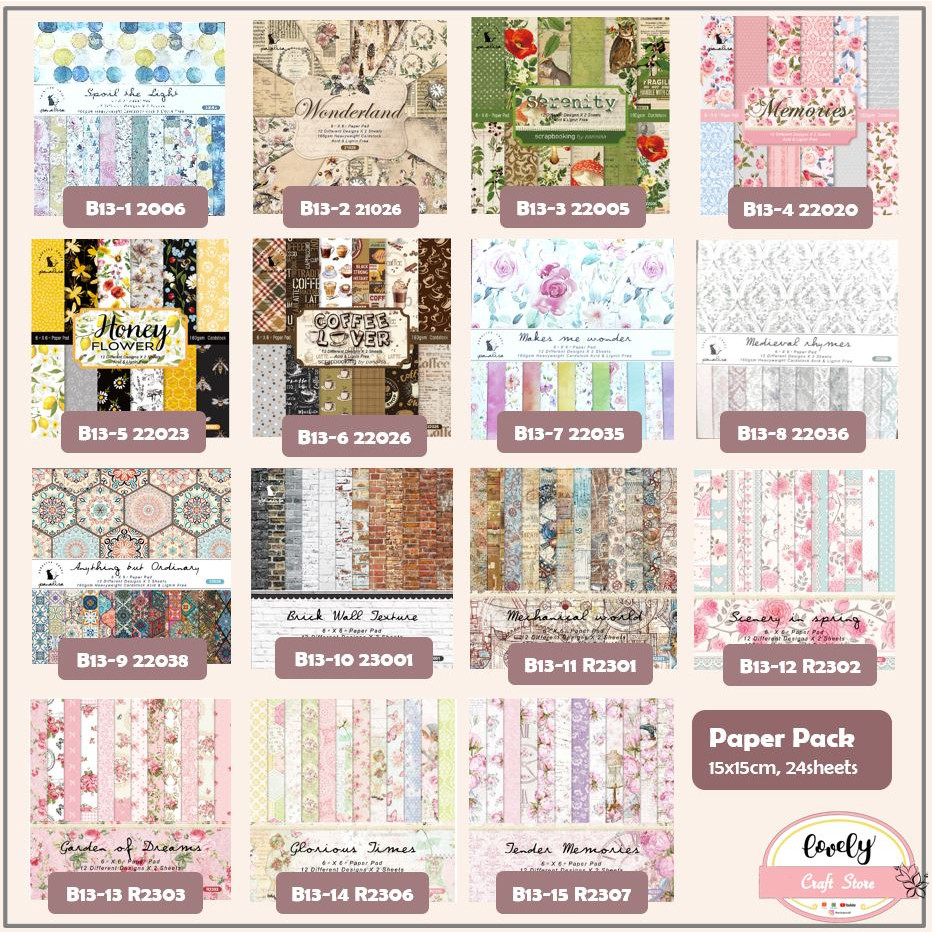 

LovelyCraftStore | B13 24Pcs/Pack Paper Pack (Import) 12Designs X 2 15x15Cm (6 Inch), Scrapbook Paper, Paper Pack, Cardstock, Fancy Paper, Kertas Origami, Art Paper