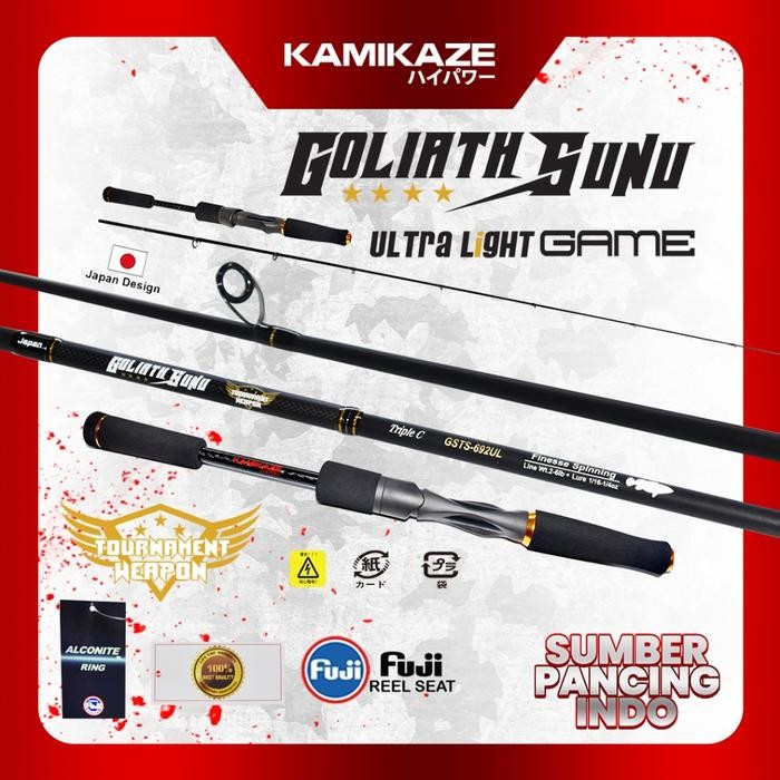 KAMIKAZE Joran Pancing GOLIATH SUNU UL Ultralight Tipe Spinning Sambung 2 Butt Joint Full Fuji Super
